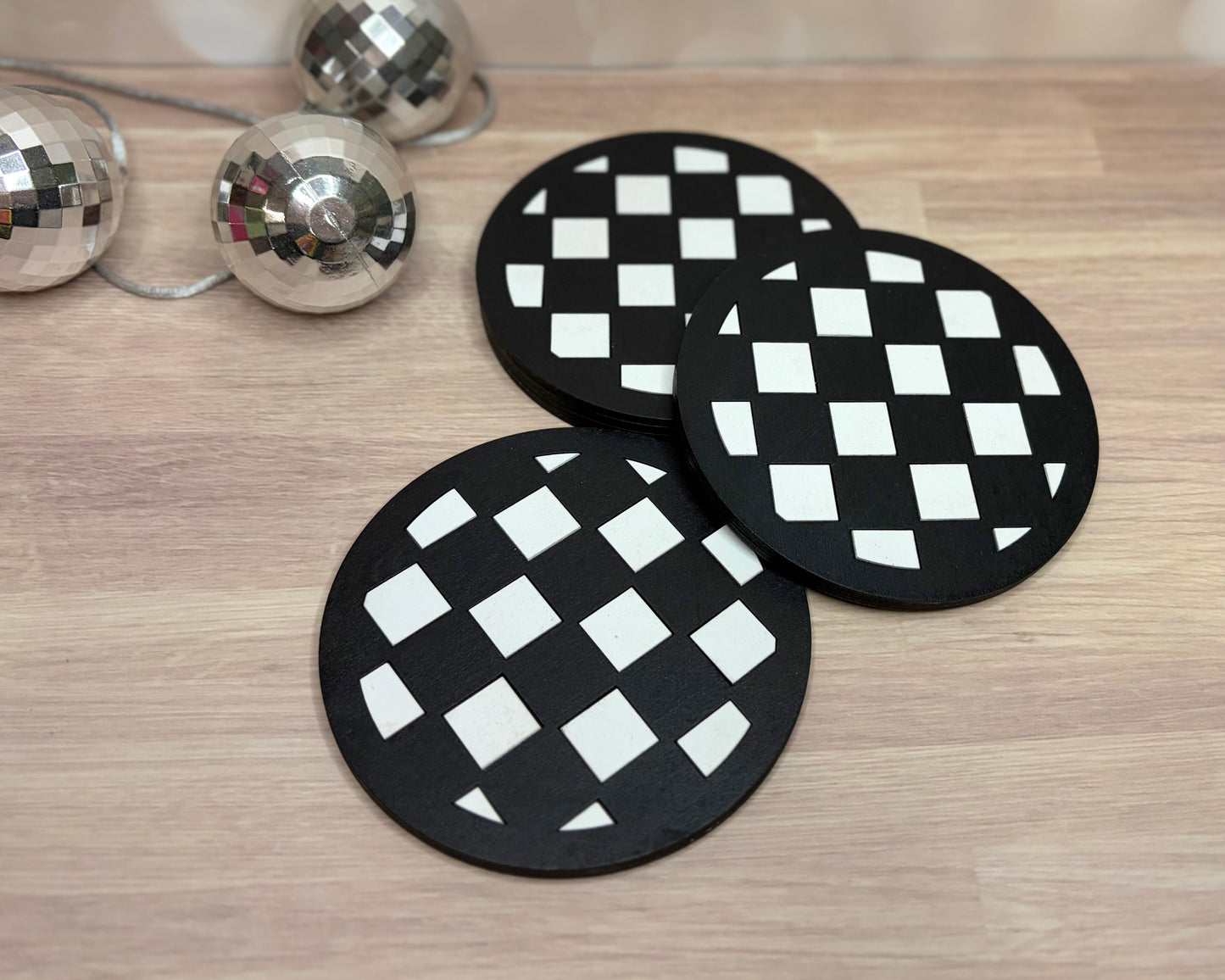 Ready to Ship Checker Coaster Set - Wood Coasters