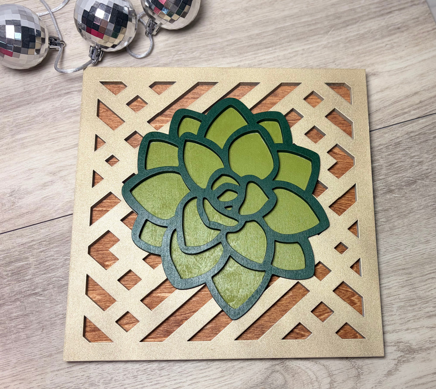 Golden Geo Succulent - Wall Decor