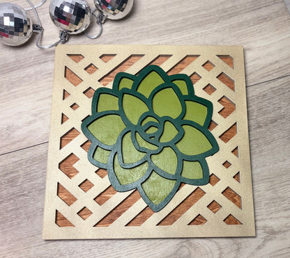 Golden Geo Succulent - Wall Decor