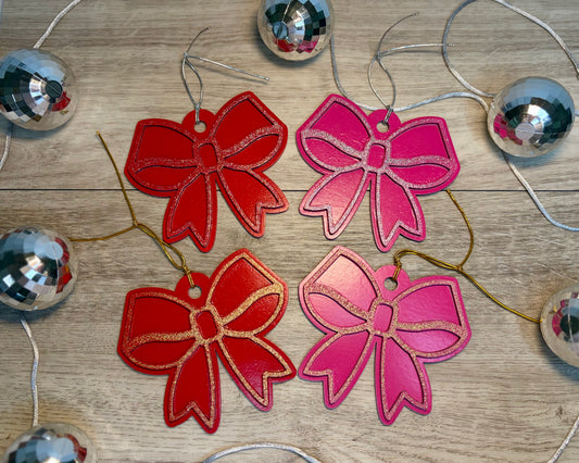 Glitter Bow Ornaments - Wood Ornaments