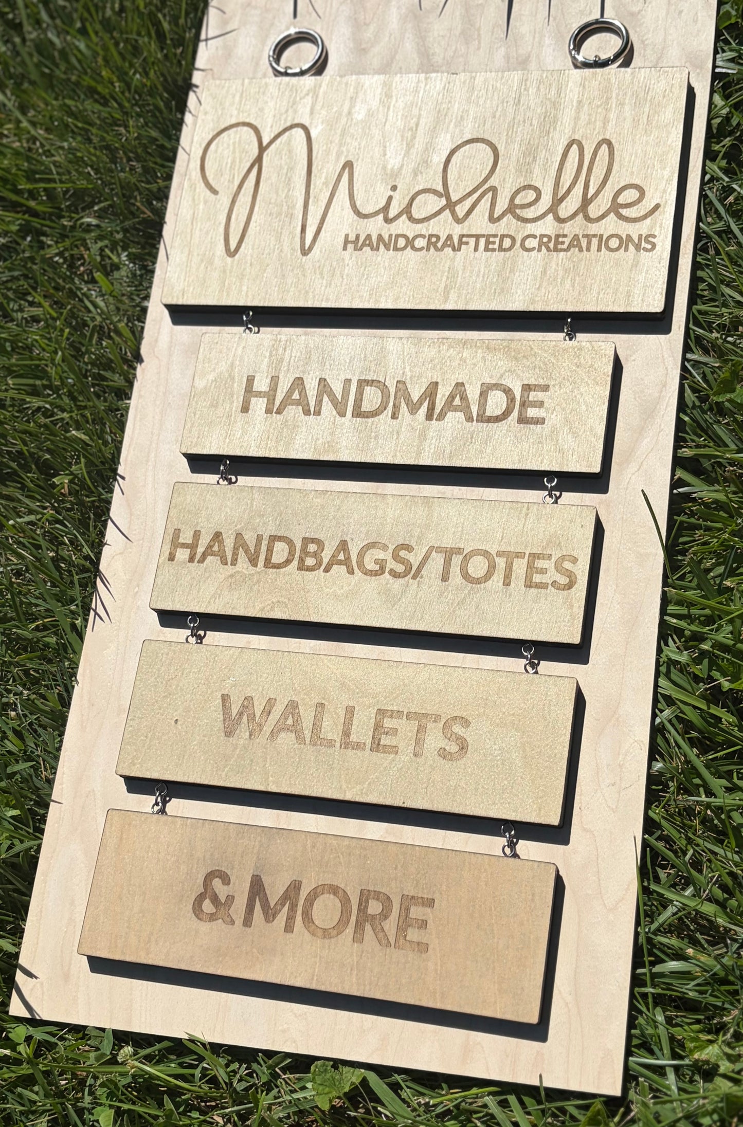 “Michelle Handcrafted Creations” Custom Hanging Sign - Vendor Sign