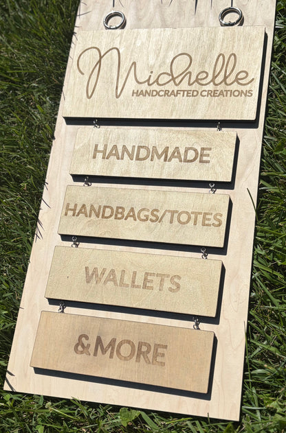 “Michelle Handcrafted Creations” Custom Hanging Sign - Vendor Sign