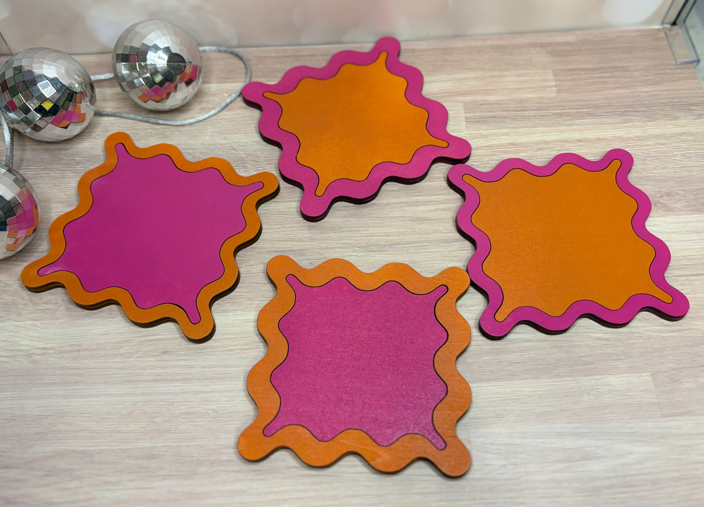 Ready to Ship Wavy Coaster Set - Wood Coasters