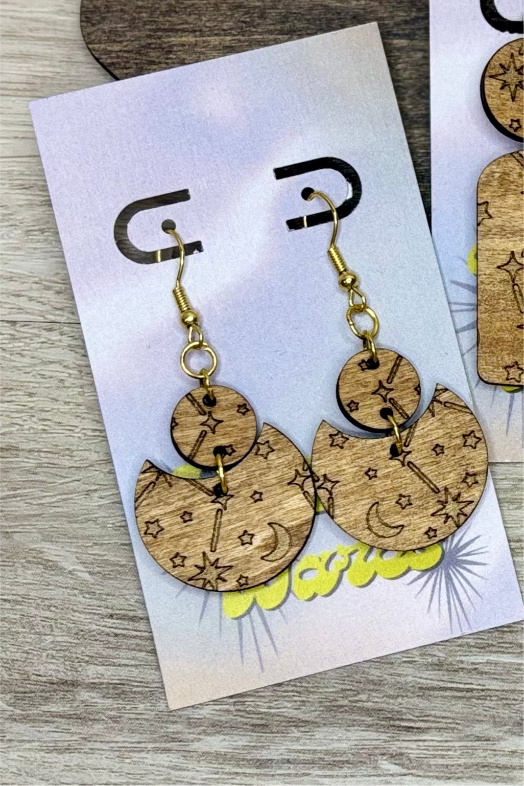 Engraved Constellations - Natural Wood Earrings