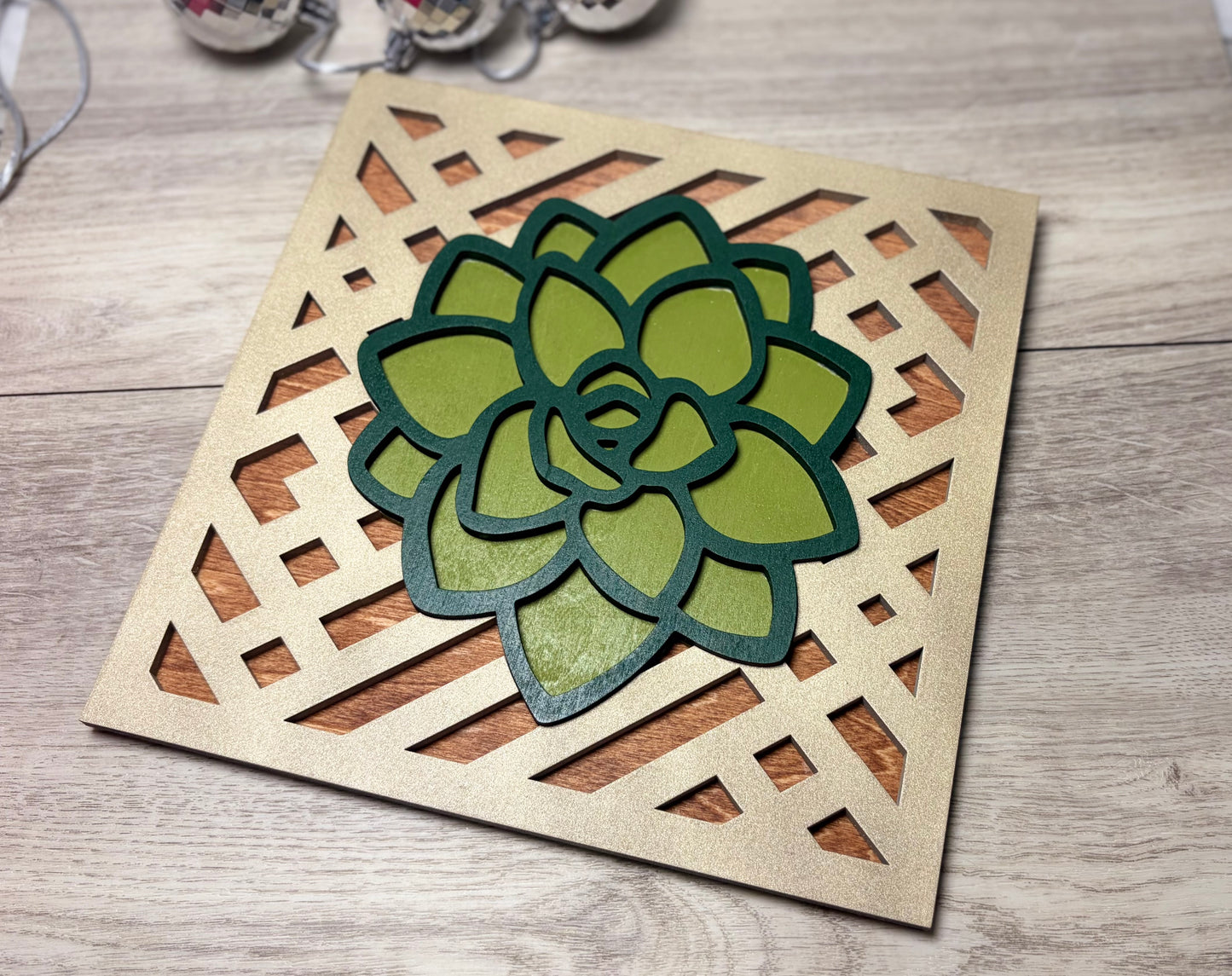 Golden Geo Succulent - Wall Decor