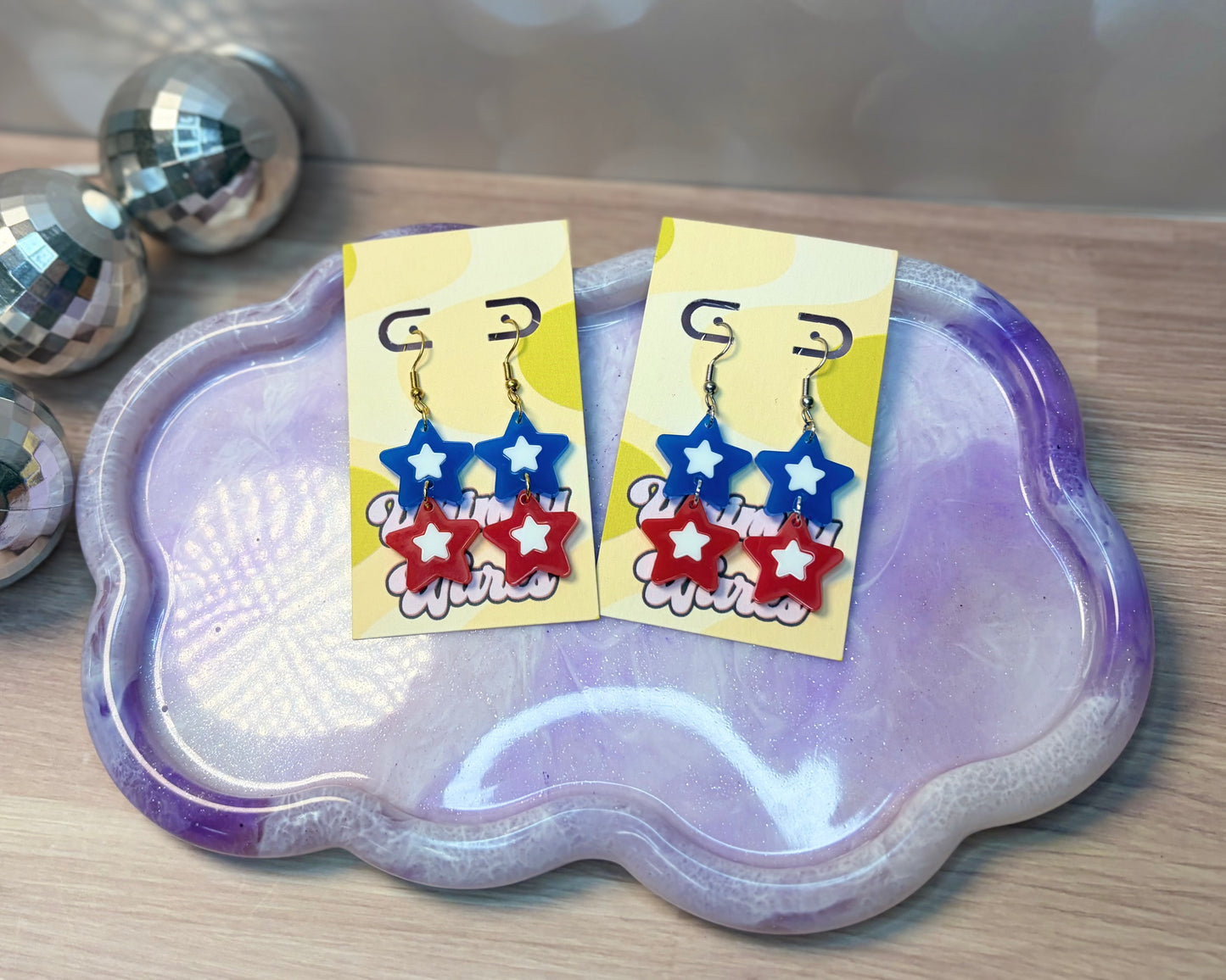 Red, White, & Blue Star Double Dangles - Acrylic Earrings