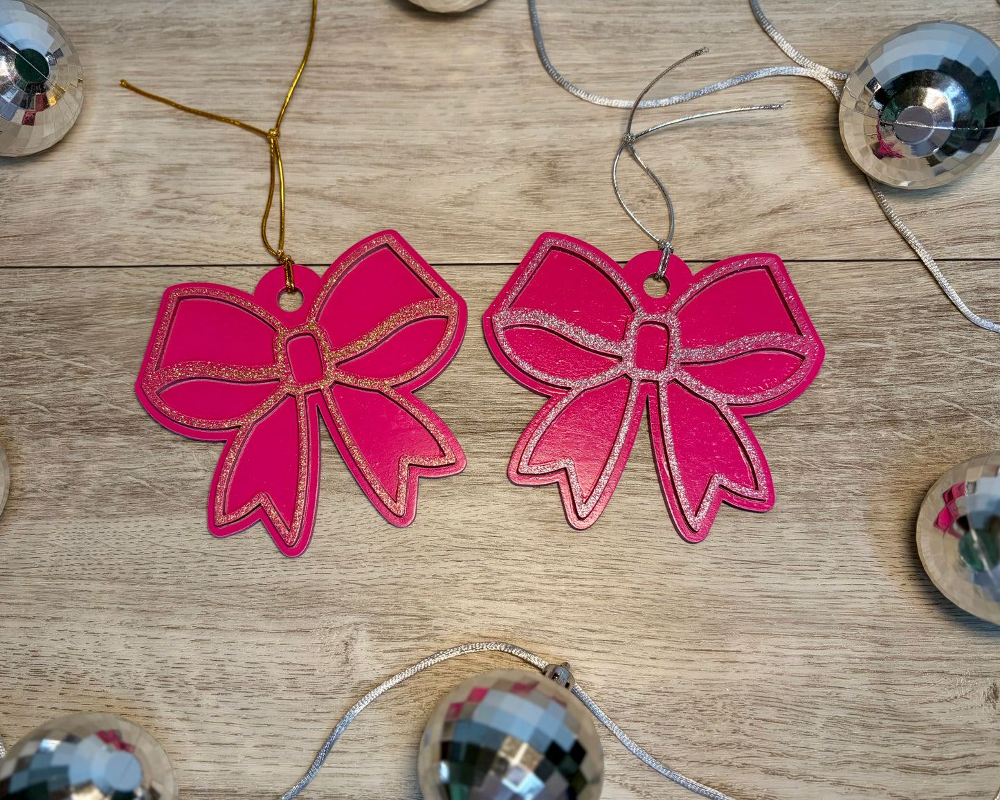 Glitter Bow Ornaments - Wood Ornaments