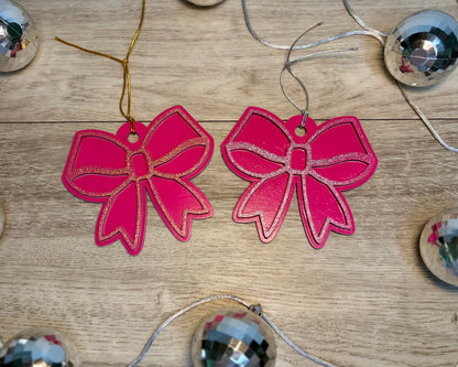 Glitter Bow Ornaments - Wood Ornaments