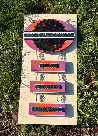 “Curious Creations Macrame” Custom Hanging Sign - Vendor Sign