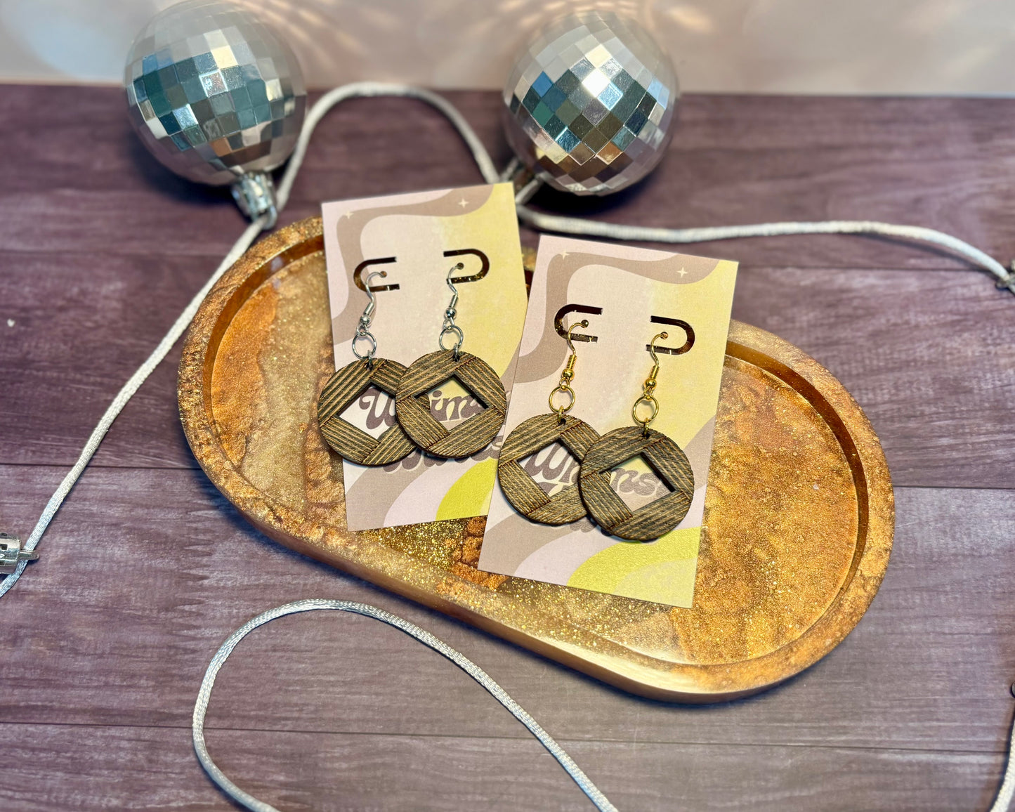 Deco Drift Dangle - Mid Size - Natural Wood Earrings