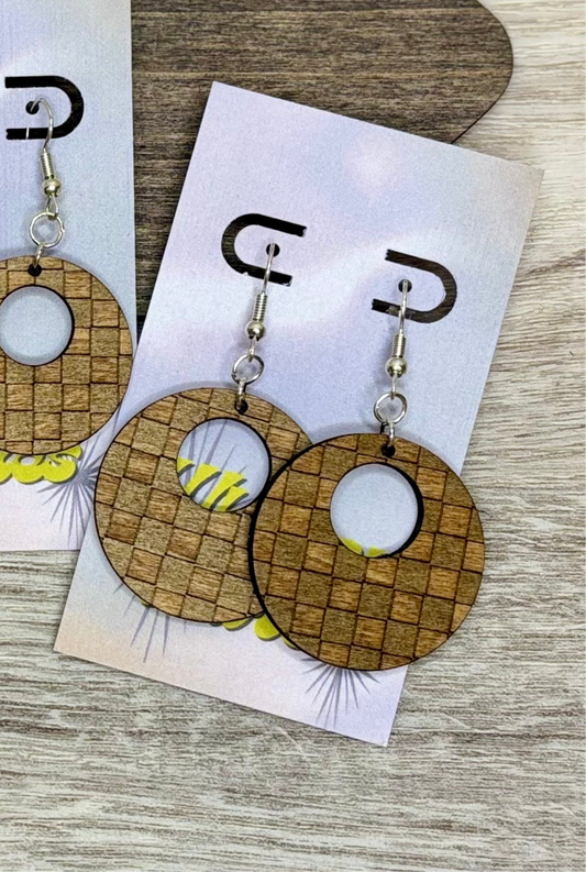 Engraved Checkerz - Natural Wood Earrings