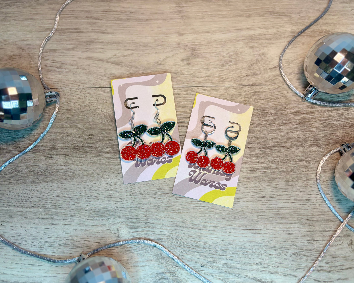 Glitter Cherries - Acrylic Earrings