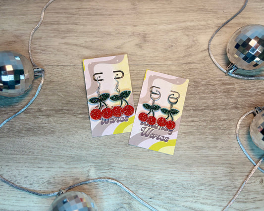 Glitter Cherries - Acrylic Earrings
