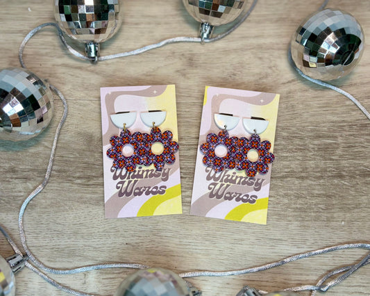 Purple Punch Flower Drop Dangles - Acrylic Earrings