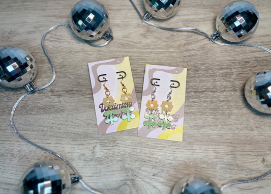 Flower & Stem Double Dangles - Acrylic Earrings