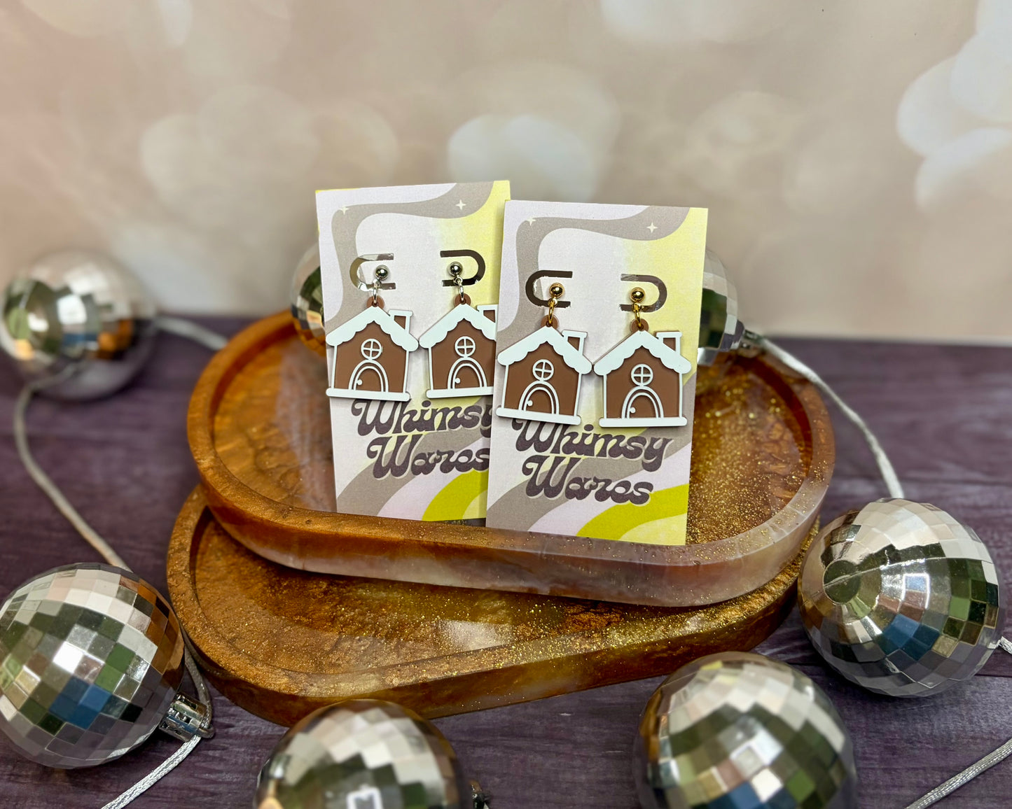 Gingerbread House Dangles - Acrylic Earrings