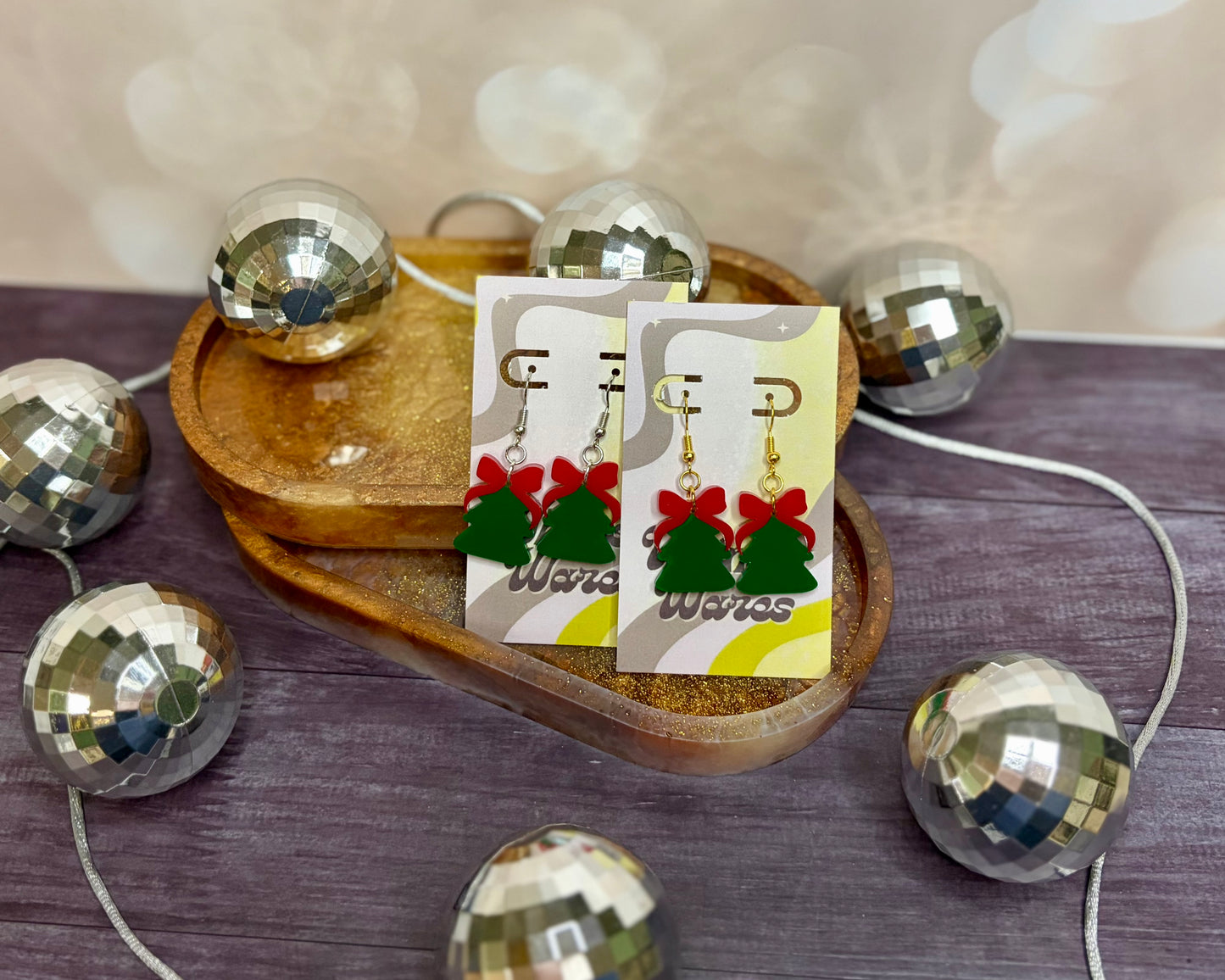 Dainty Bow Tree Dangles - Acrylic Earrings