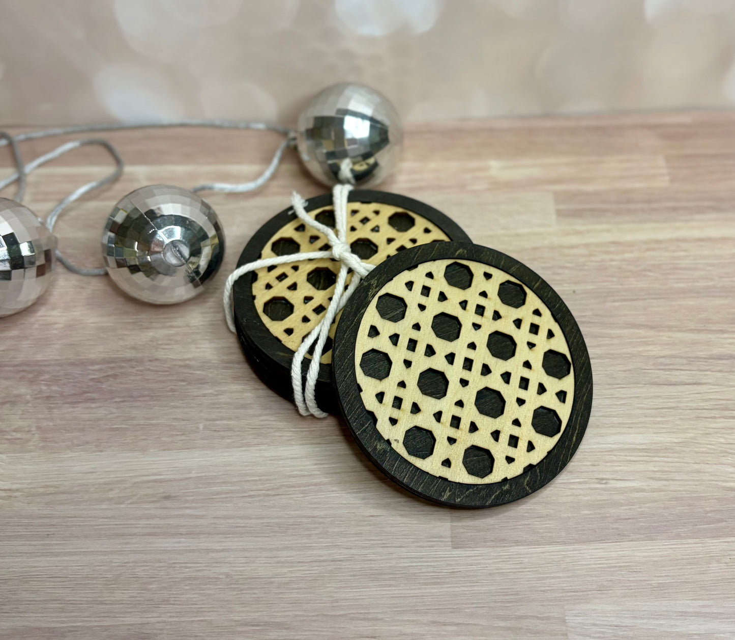 Ready to Ship Rattan Coaster Set - Wood Coasters