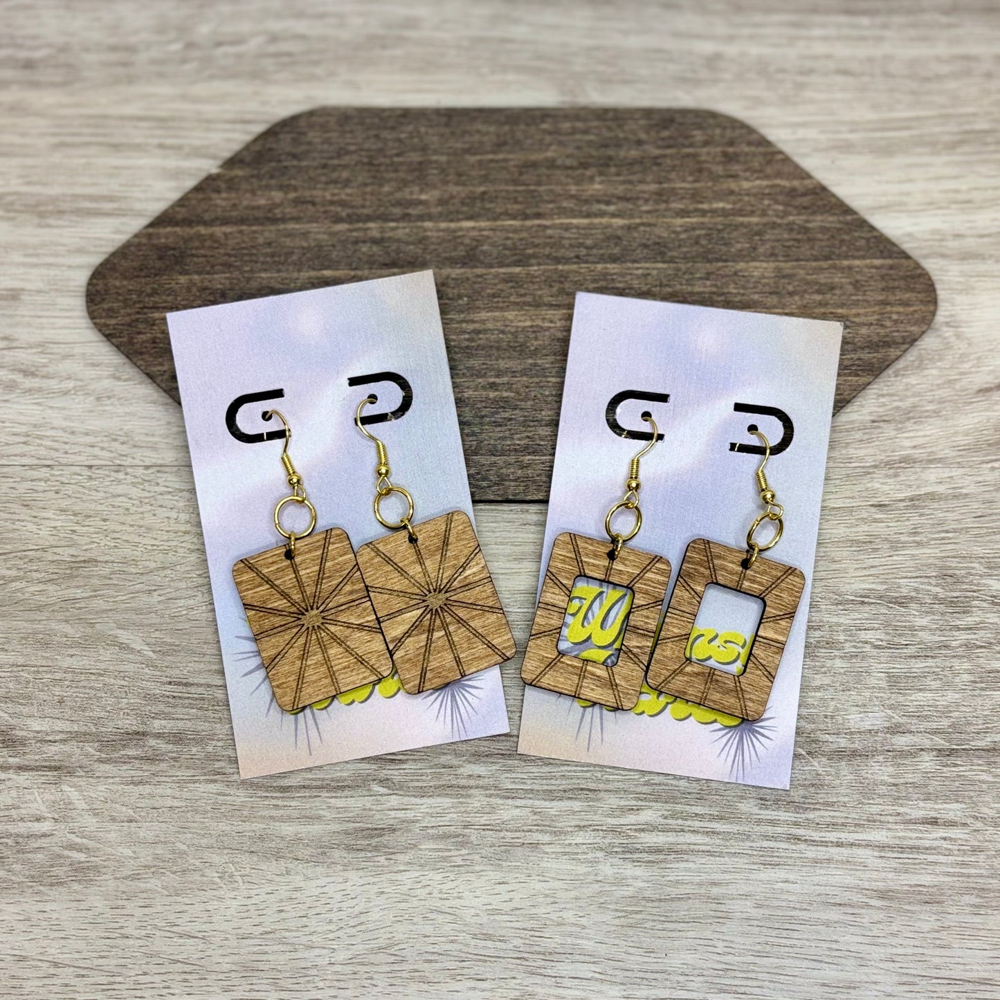 Engraved Rays - Natural Wood Earrings