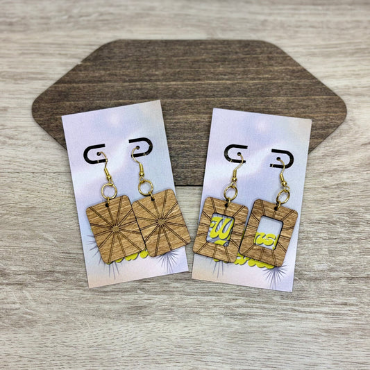 Engraved Rays - Natural Wood Earrings