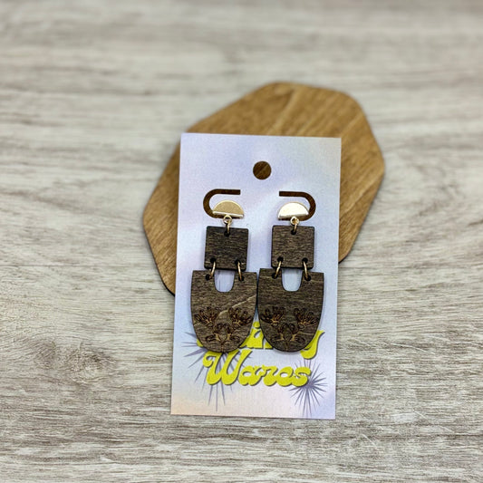 Engraved Flowers - Natural Wood Earrings