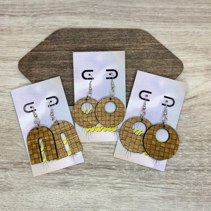 Engraved Checkerz - Natural Wood Earrings