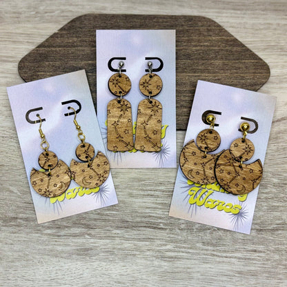 Engraved Constellations - Natural Wood Earrings