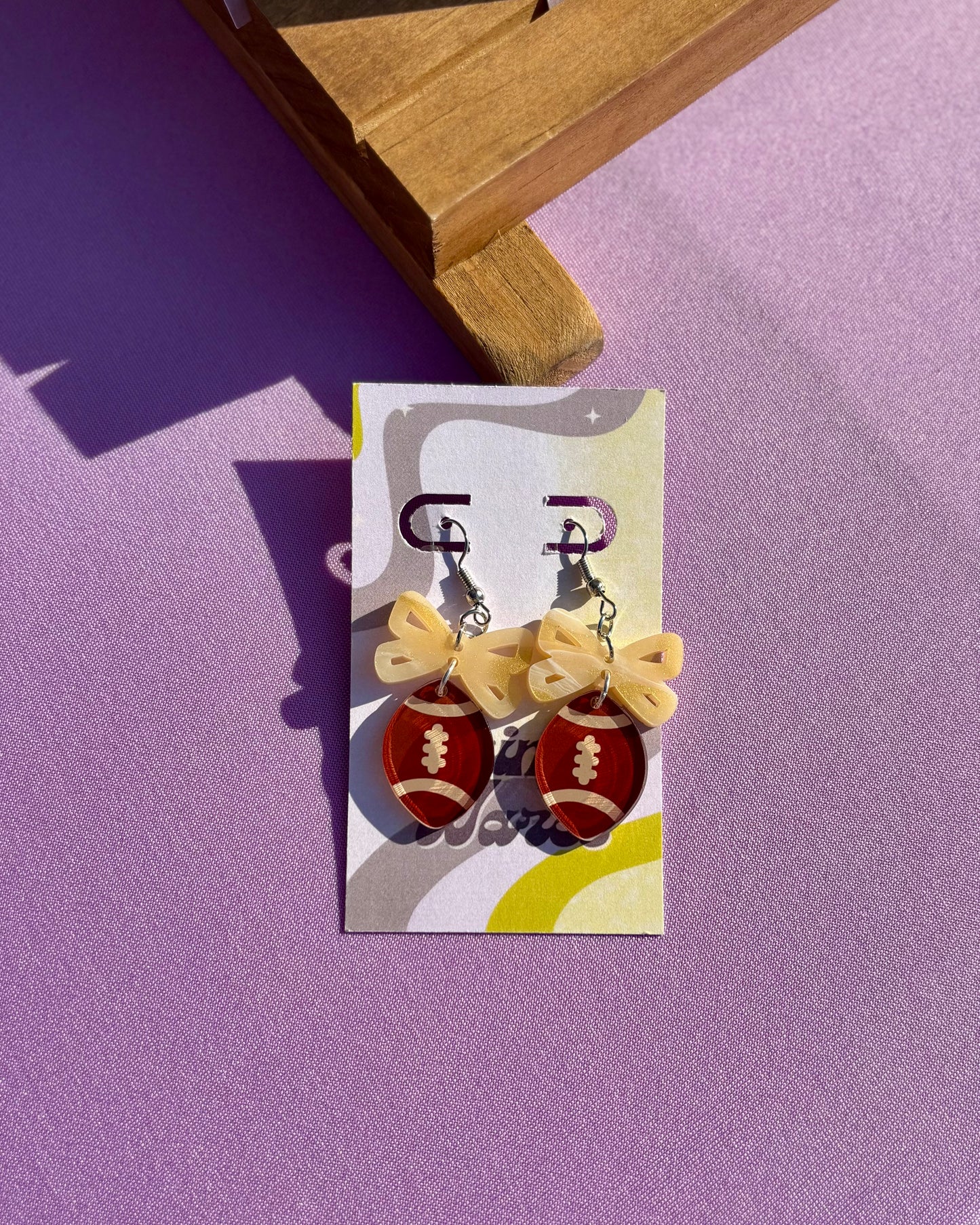 Football Cookie Bow Double & Drop Dangles - Acrylic Earrings