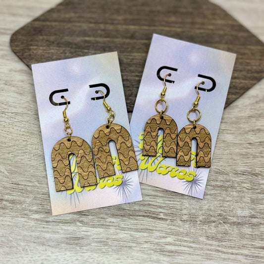 Engraved Funky Squiggles - Natural Wood Earrings