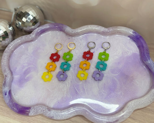 Rainbow Flower Huggies - Acrylic Earrings