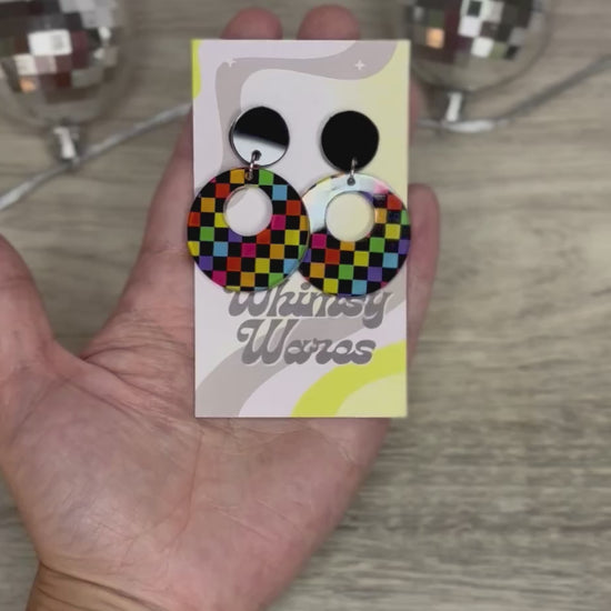 Custom Rainbow Checkerz Drop Dangles - Acrylic Earrings