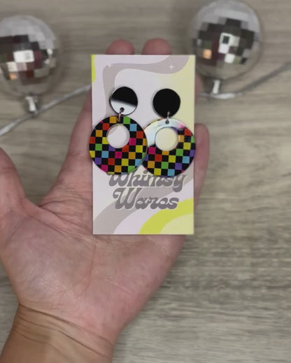 Custom Rainbow Checkerz Drop Dangles - Acrylic Earrings